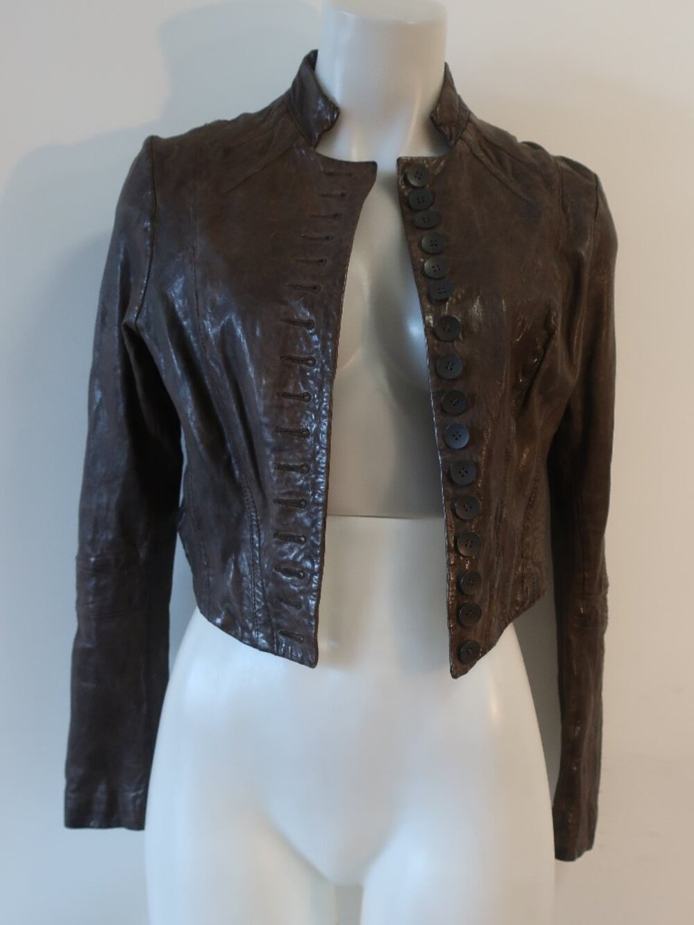 Womens All Saints Brown (Item- 314) Cropped Bomber Leather Lelex Moto Jacket 12